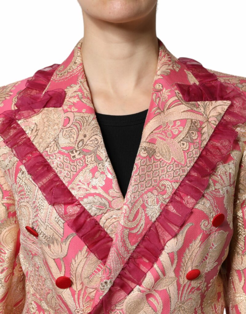 Dolce & Gabbana Pink Gold Jacquard Nylon Coat Blazer Jacket - Image 5