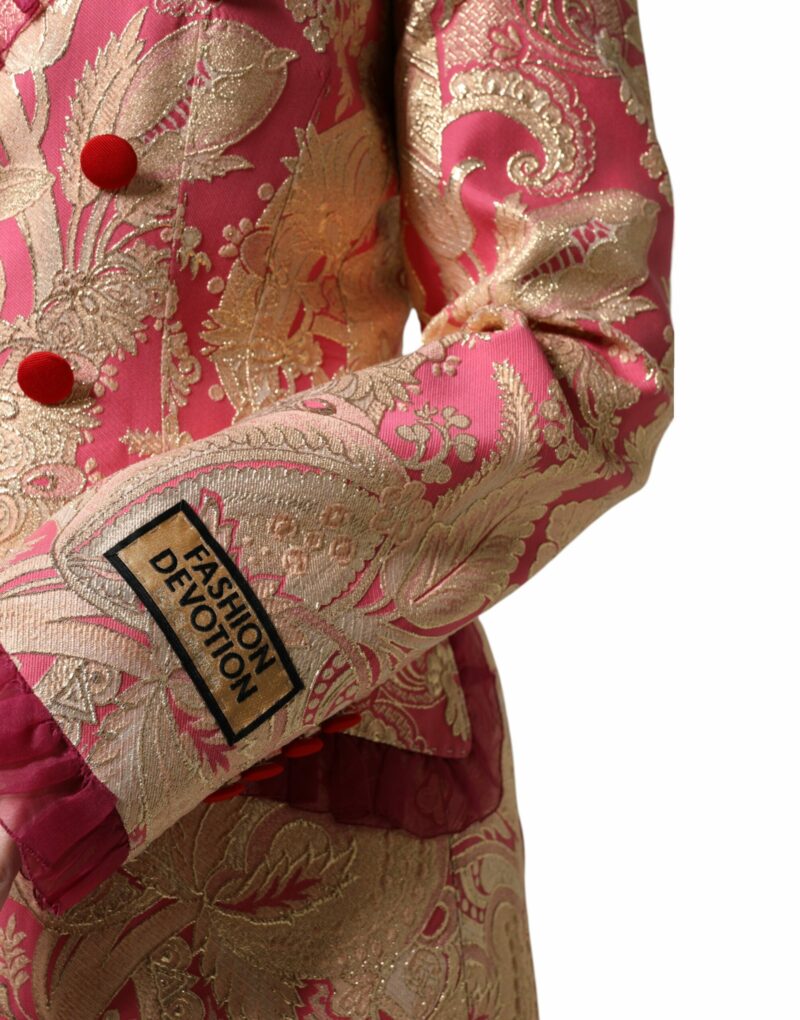 Dolce & Gabbana Pink Gold Jacquard Nylon Coat Blazer Jacket - Image 6