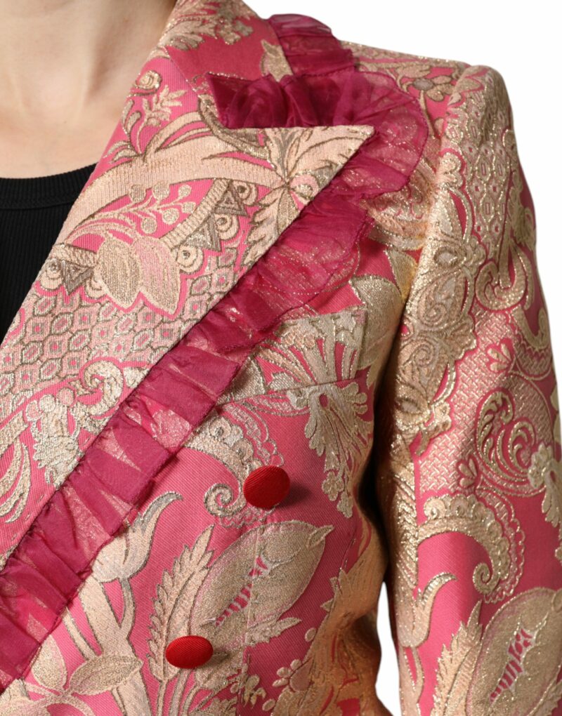Dolce & Gabbana Pink Gold Jacquard Nylon Coat Blazer Jacket - Image 7