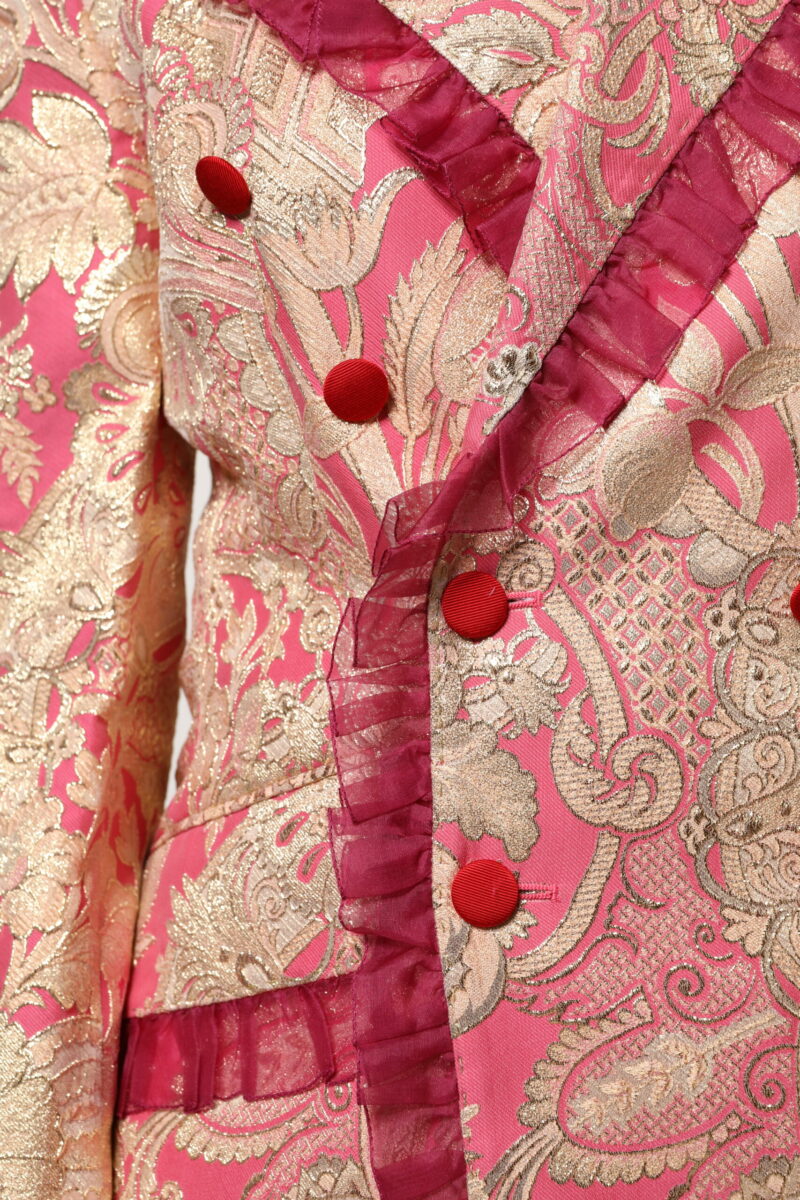 Dolce & Gabbana Pink Gold Jacquard Nylon Coat Blazer Jacket - Image 8