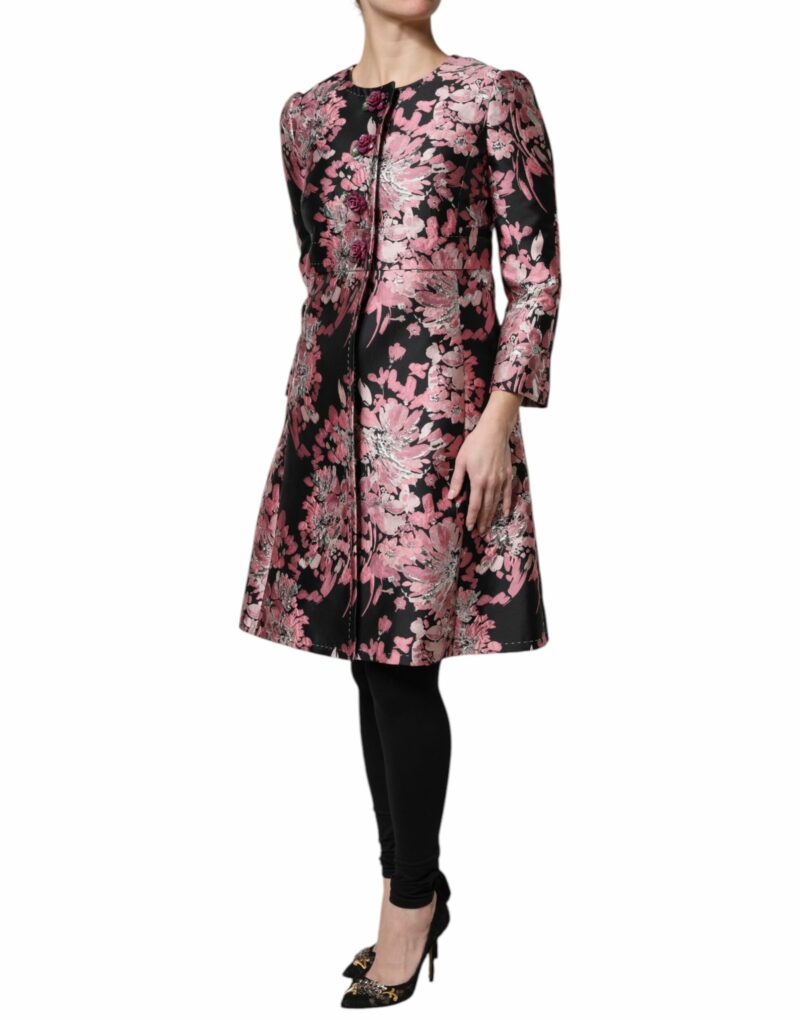 Dolce & Gabbana Pink Black Floral Brocade Trenchcoat Jacket - Image 2