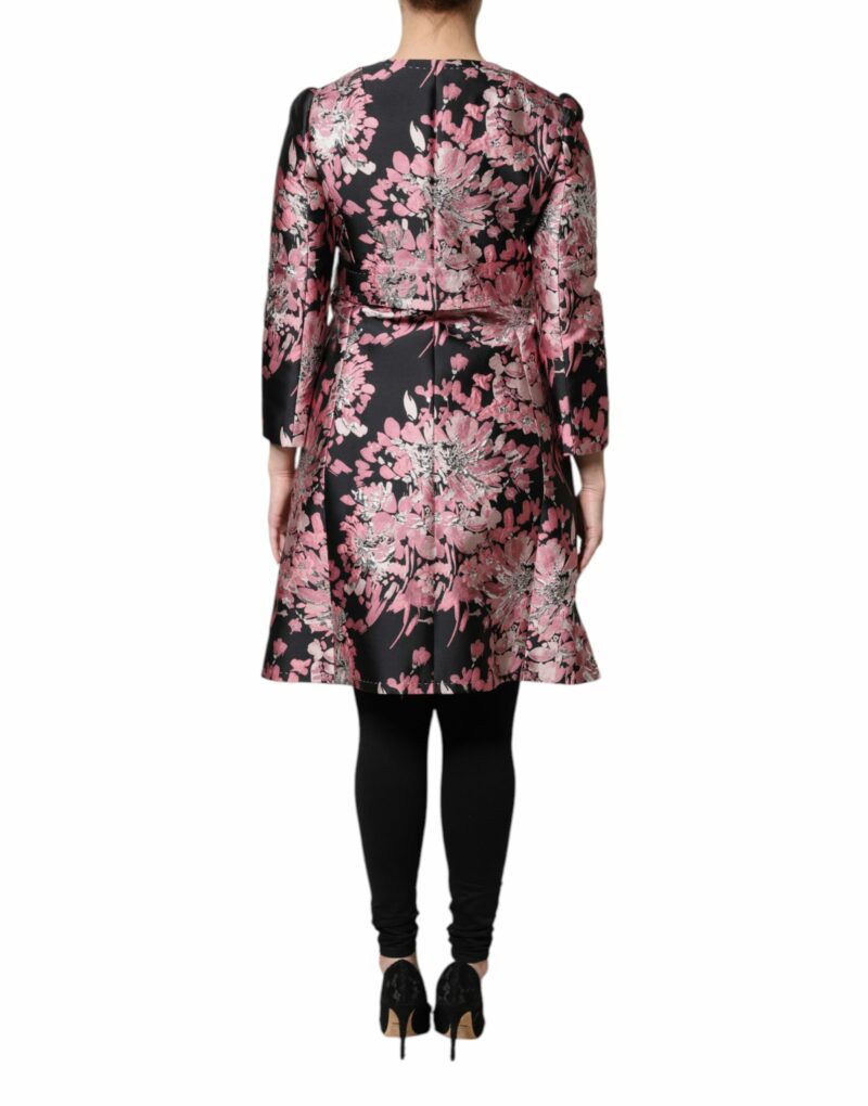 Dolce & Gabbana Pink Black Floral Brocade Trenchcoat Jacket - Image 3