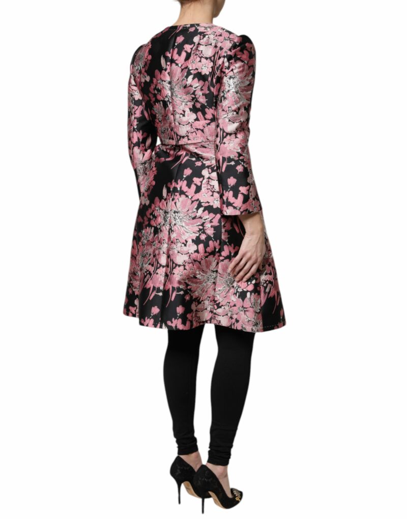 Dolce & Gabbana Pink Black Floral Brocade Trenchcoat Jacket - Image 4