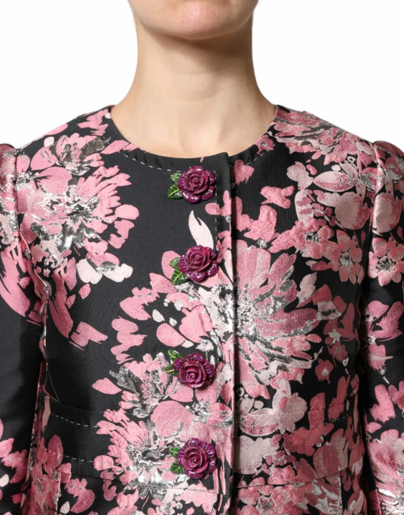 Dolce & Gabbana Pink Black Floral Brocade Trenchcoat Jacket - Image 5