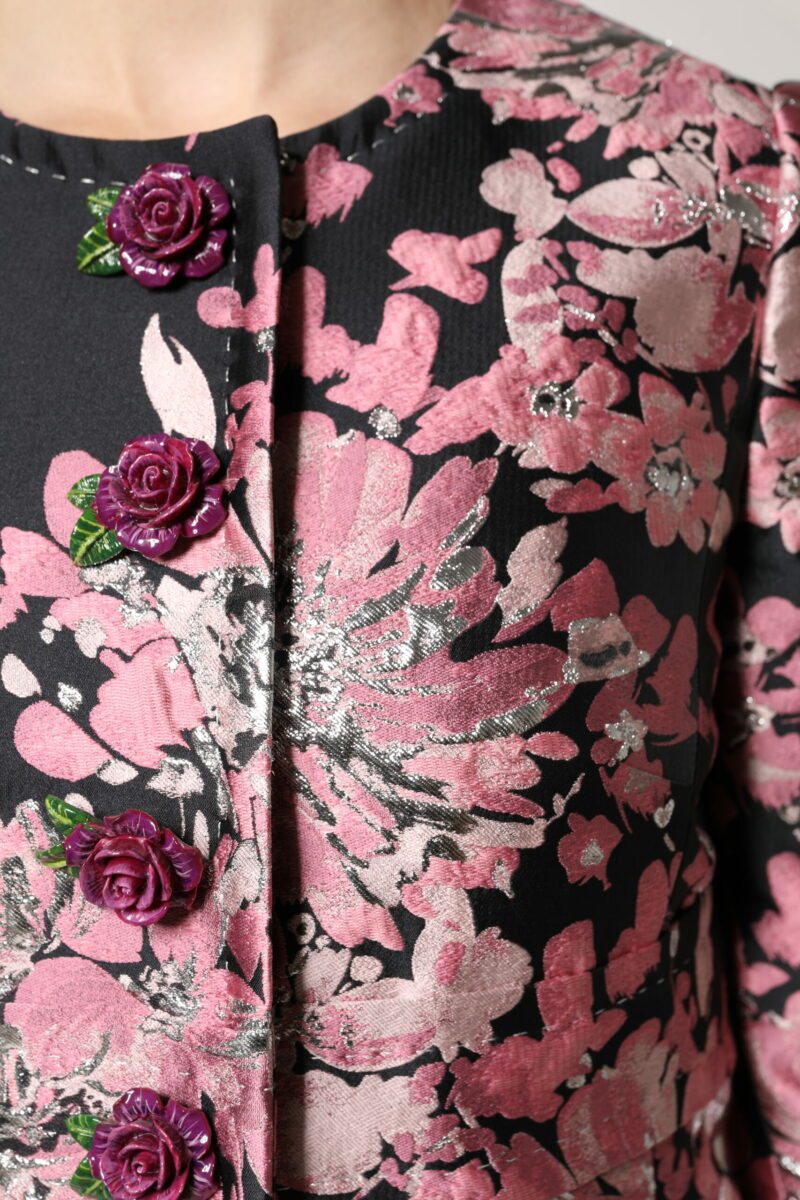 Dolce & Gabbana Pink Black Floral Brocade Trenchcoat Jacket - Image 6