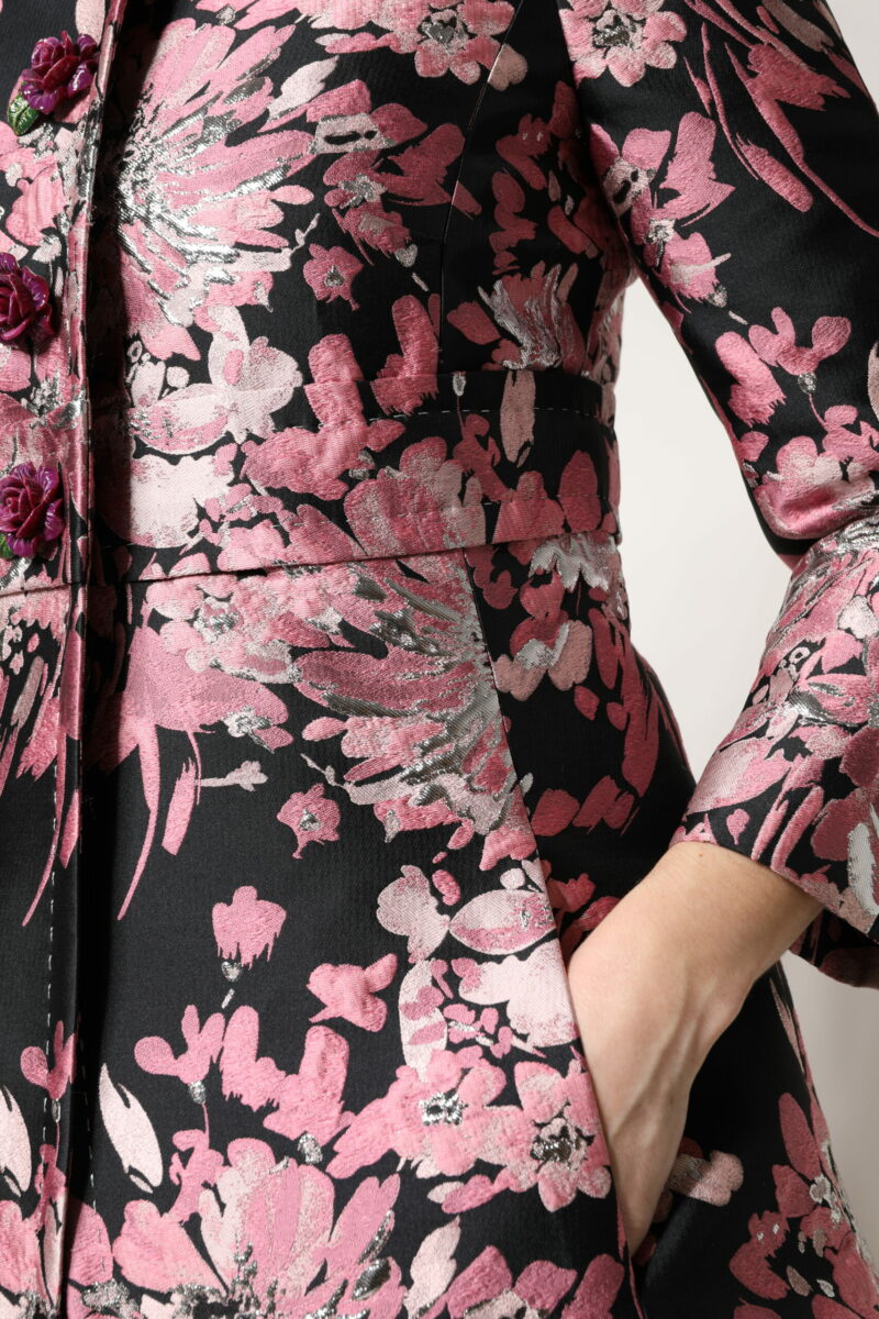 Dolce & Gabbana Pink Black Floral Brocade Trenchcoat Jacket - Image 7