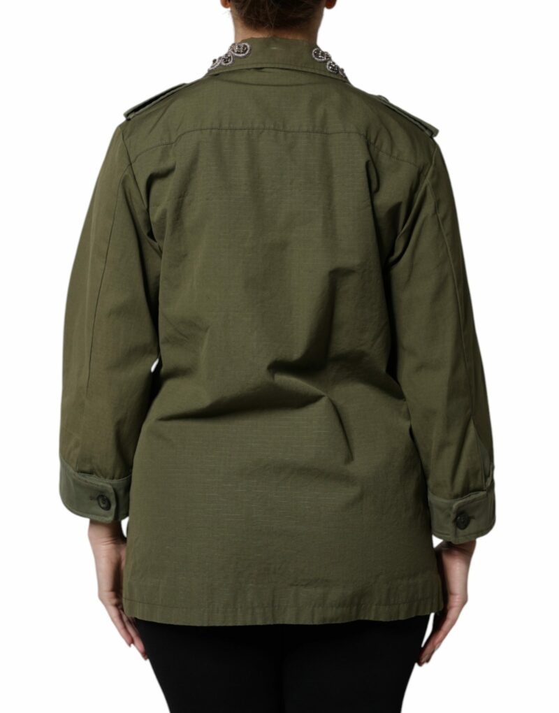Dolce & Gabbana Military Green Queen Embellished Coat Jacket - Image 4