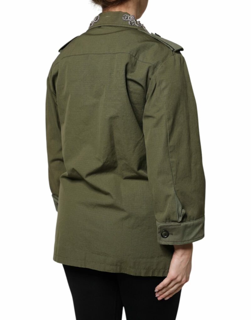 Dolce & Gabbana Military Green Queen Embellished Coat Jacket - Image 5