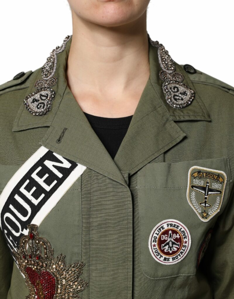 Dolce & Gabbana Military Green Queen Embellished Coat Jacket - Image 6