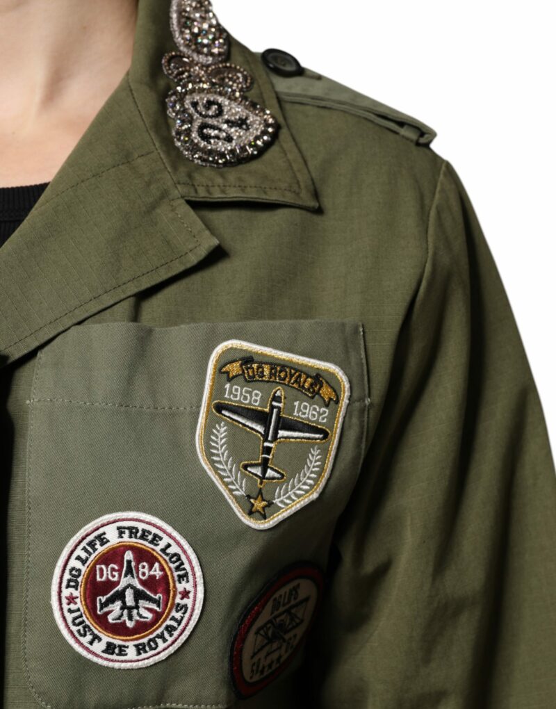 Dolce & Gabbana Military Green Queen Embellished Coat Jacket - Image 7