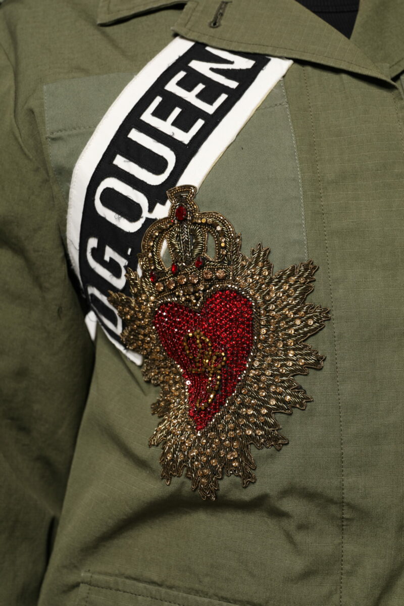 Dolce & Gabbana Military Green Queen Embellished Coat Jacket - Image 8