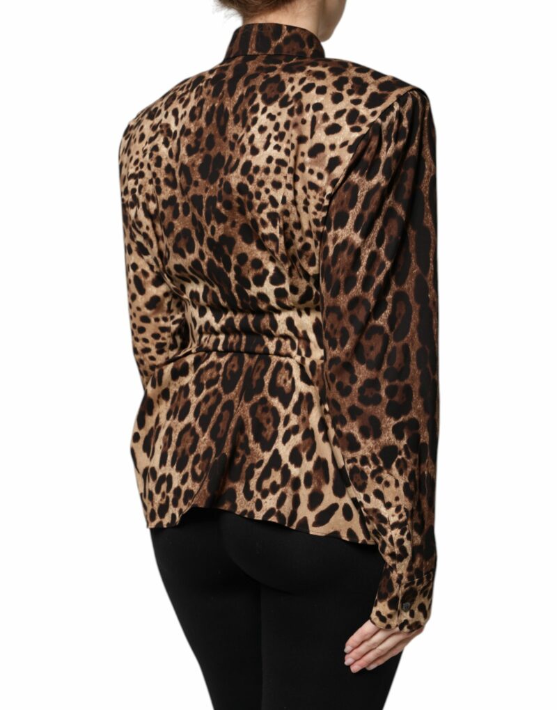 Dolce & Gabbana Brown Leopard Silk Button Down Coat Jacket - Image 4