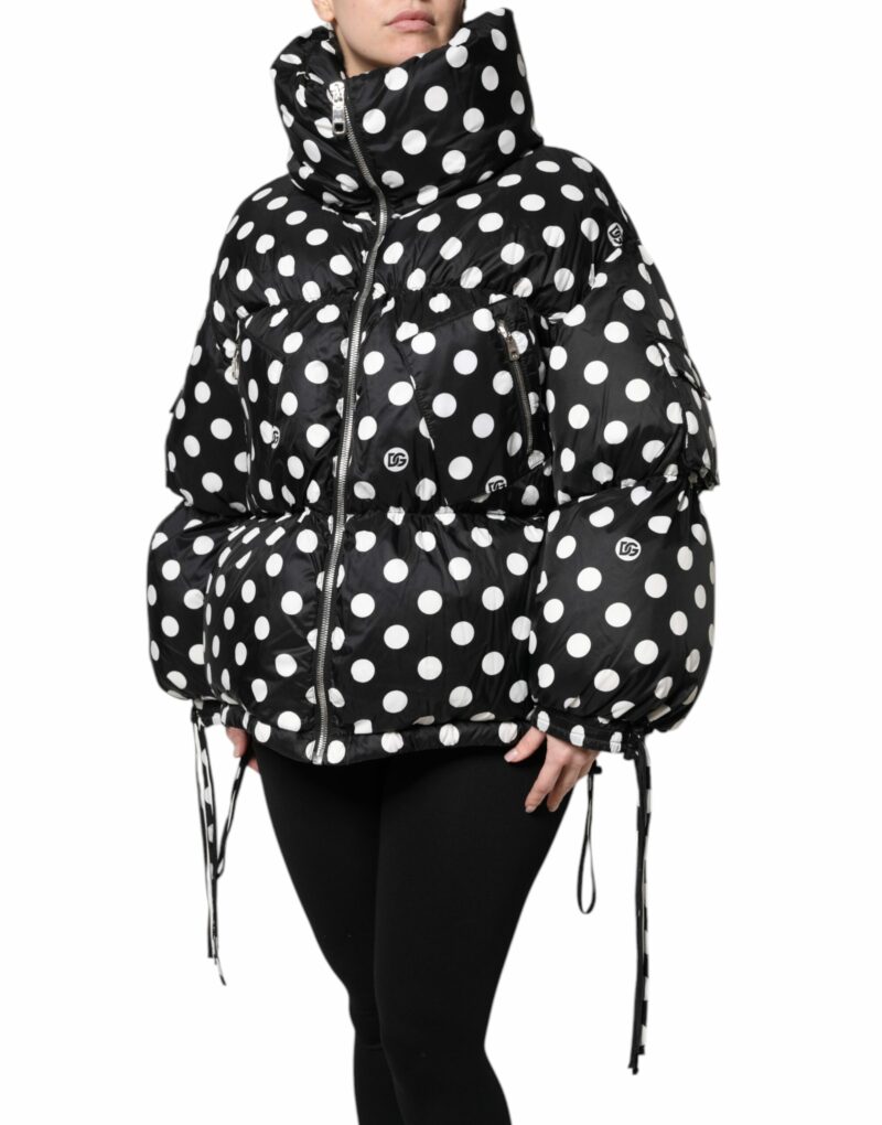 Dolce & Gabbana Black White Polka Dot Full Zip Puffer Jacket - Image 3