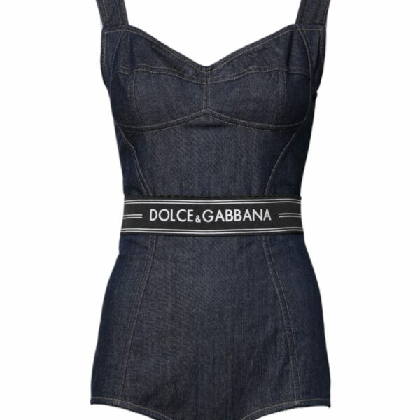 Dolce & Gabbana Blue Cotton Stretch Sleeveless Bodycon Denim Bodysuit