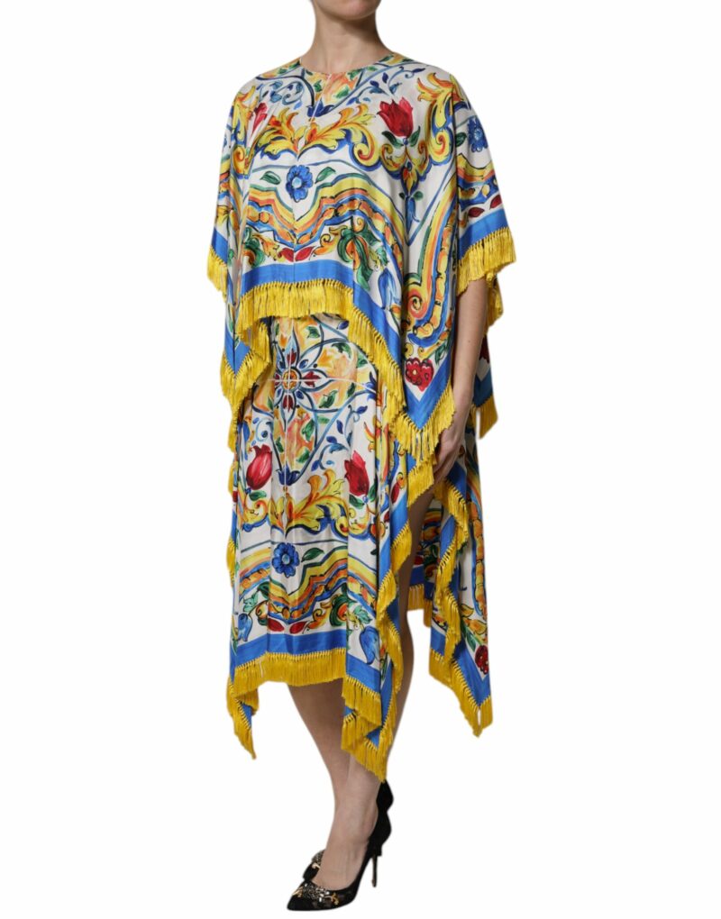Dolce & Gabbana Multicolor Majolica Kaftan Short Sleeves Maxi Dress - Image 3