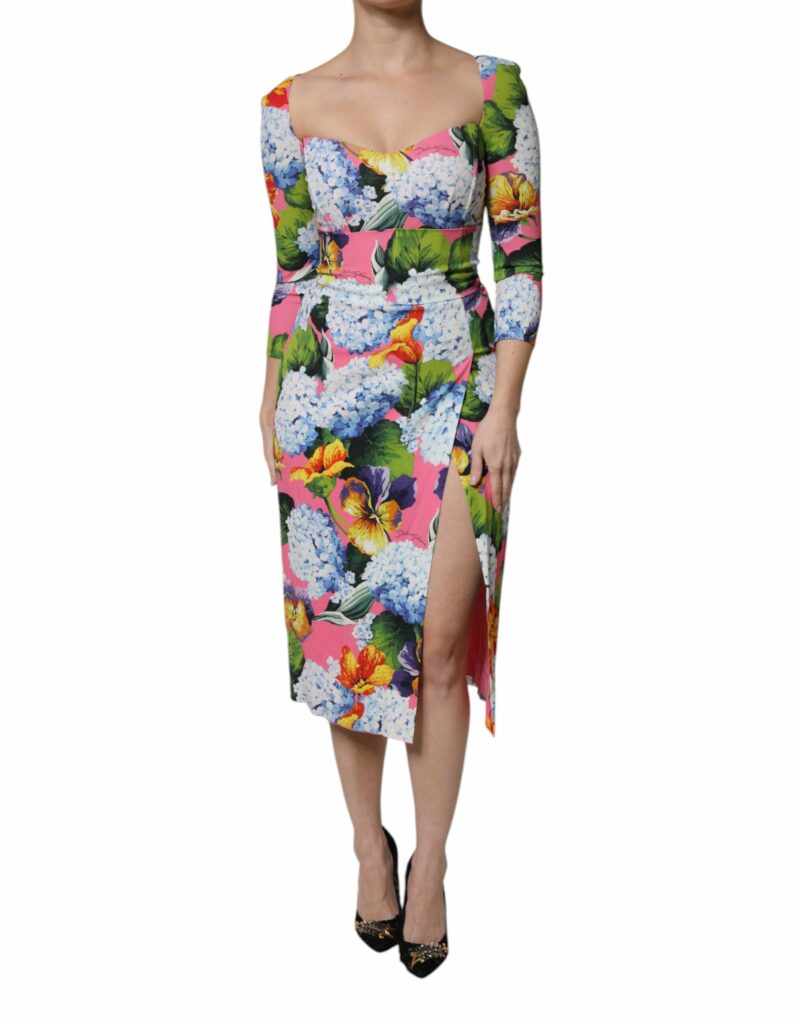 Dolce & Gabbana Multicolor Floral Side Slit Midi Dress - Image 2