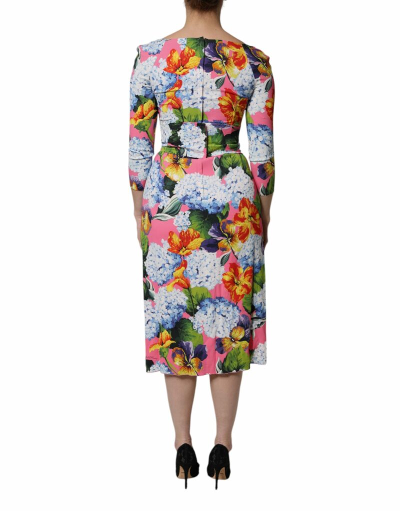 Dolce & Gabbana Multicolor Floral Side Slit Midi Dress - Image 4