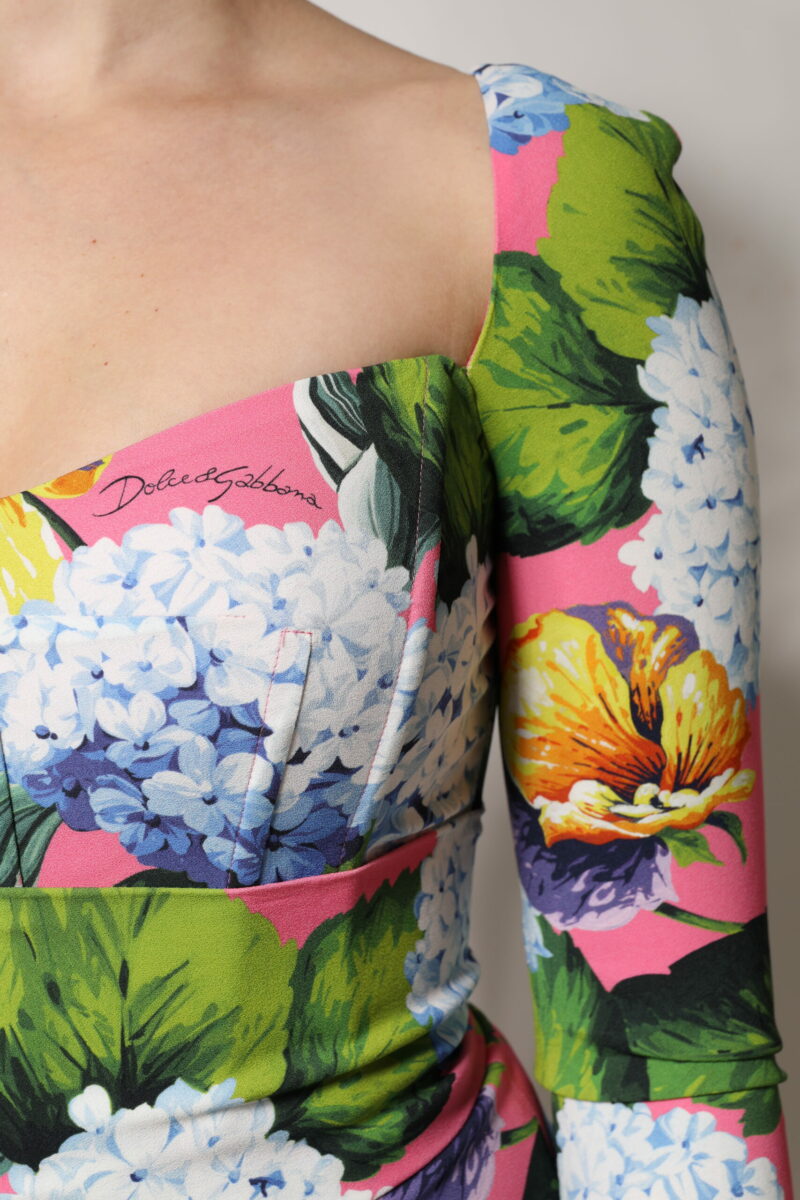 Dolce & Gabbana Multicolor Floral Side Slit Midi Dress - Image 7