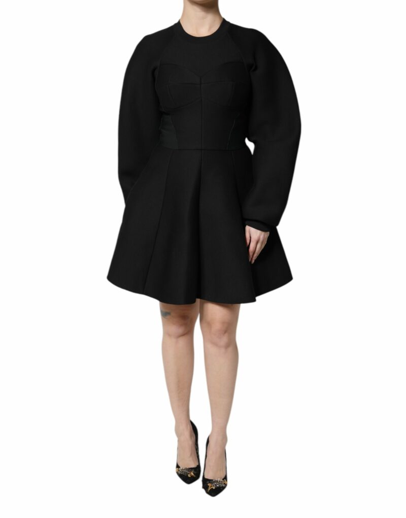 Dolce & Gabbana Black Cotton Long Sleeves A-line Mini Dress - Image 2