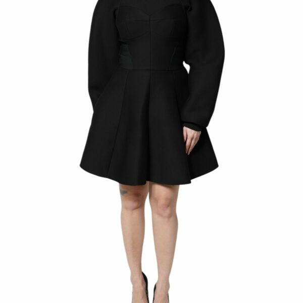 Dolce & Gabbana Black Cotton Long Sleeves A-line Mini Dress