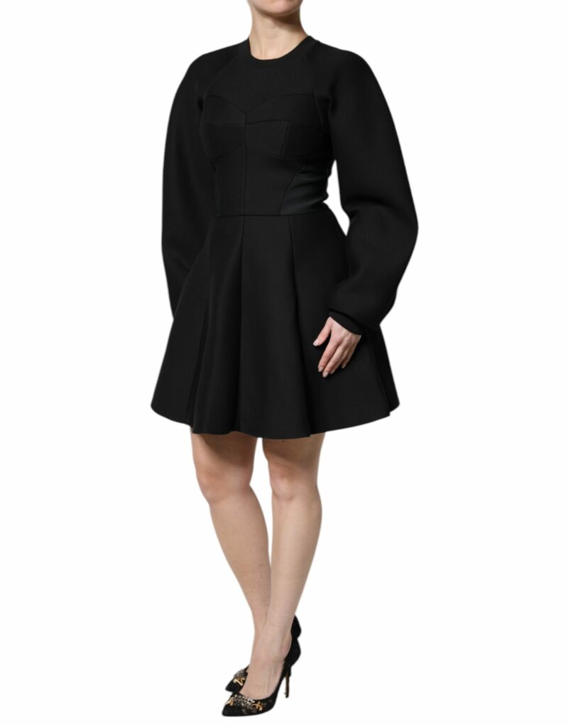 Dolce & Gabbana Black Cotton Long Sleeves A-line Mini Dress - Image 3
