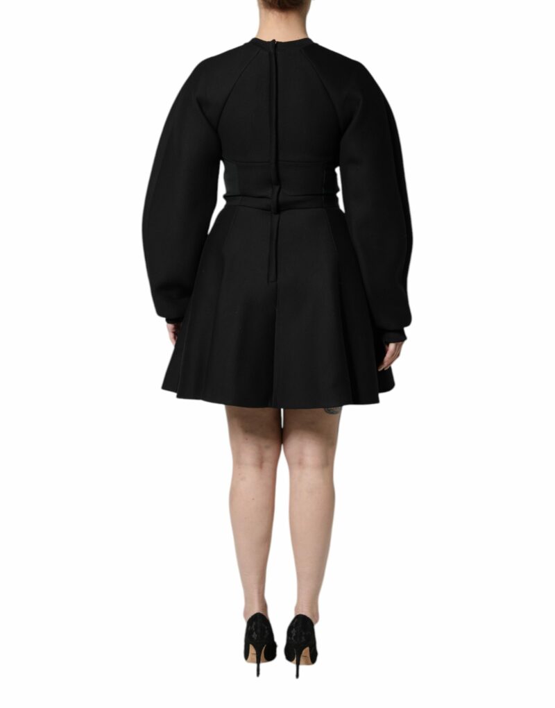 Dolce & Gabbana Black Cotton Long Sleeves A-line Mini Dress - Image 4