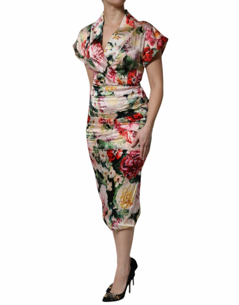 Dolce & Gabbana Multicolor Floral Short Sleeves Sheath Midi Dress - Image 3