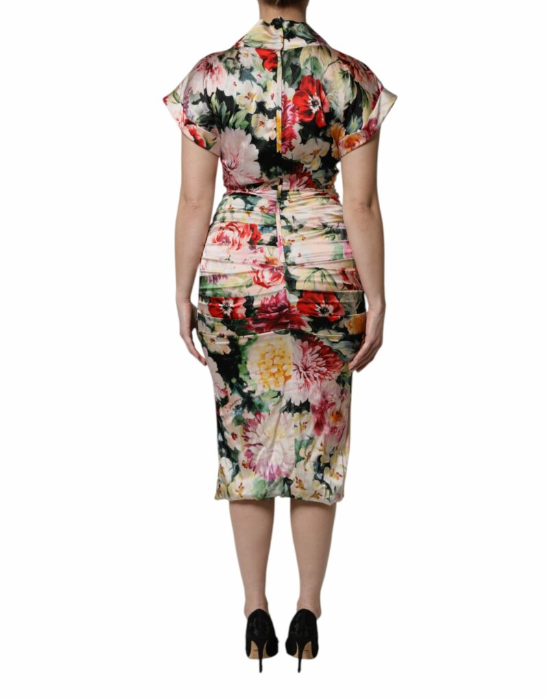 Dolce & Gabbana Multicolor Floral Short Sleeves Sheath Midi Dress - Image 4