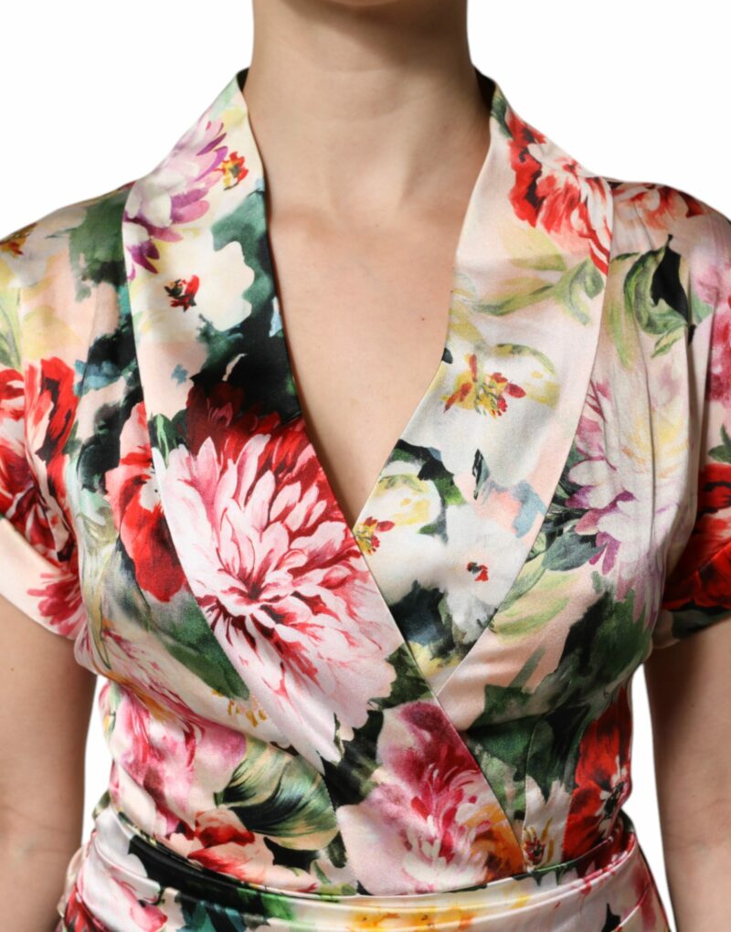 Dolce & Gabbana Multicolor Floral Short Sleeves Sheath Midi Dress - Image 6