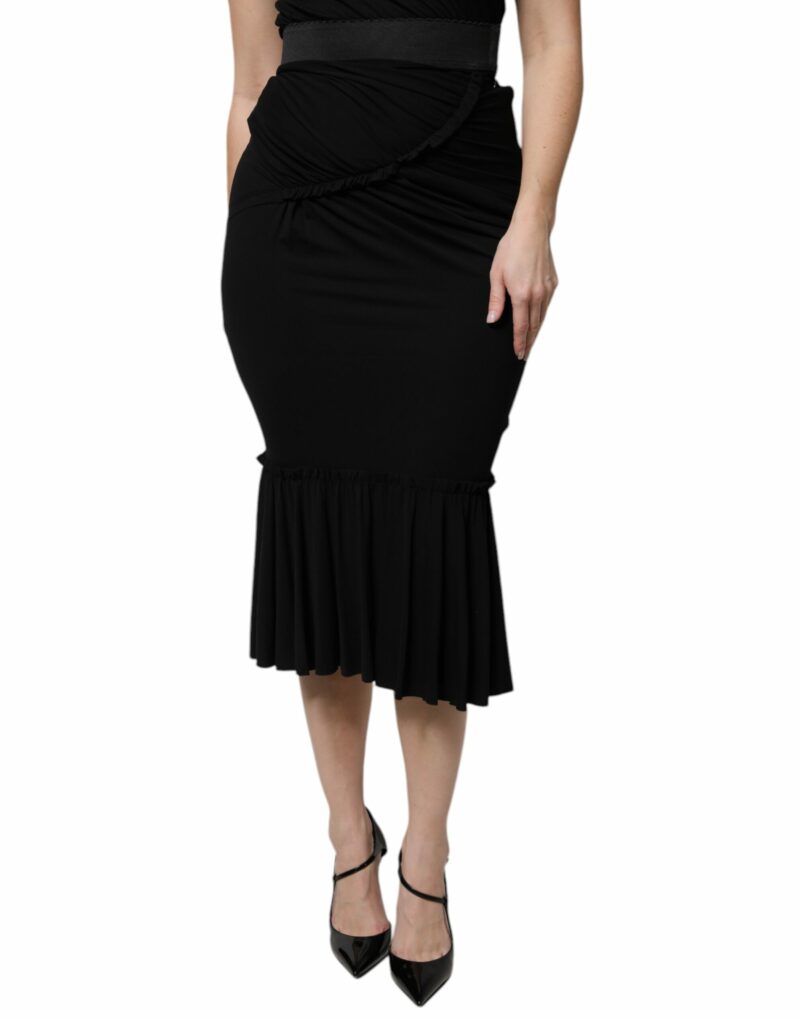 Dolce & Gabbana Black Mermaid Cut High Waist Midi Skirt - Image 2