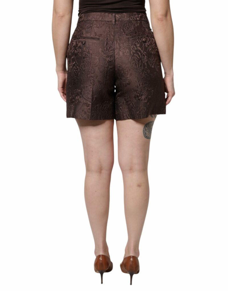 Dolce & Gabbana Brown Floral Brocade Mid Waist Mini Short - Image 4