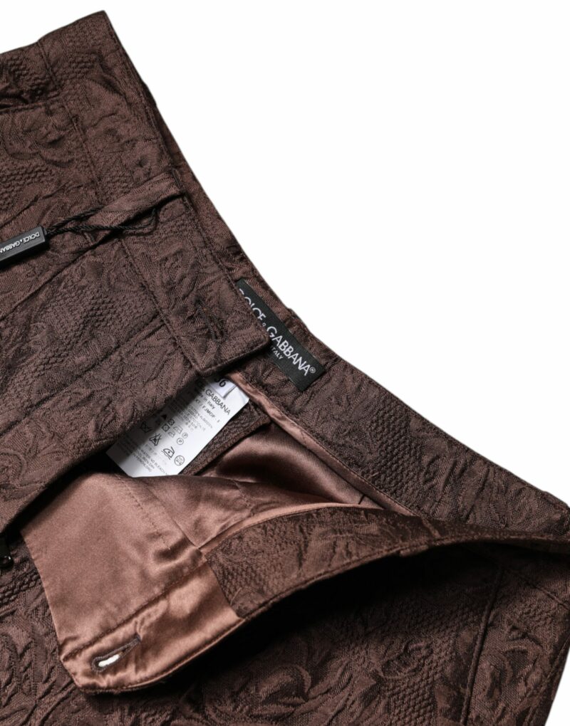 Dolce & Gabbana Brown Floral Brocade Mid Waist Mini Short - Image 6