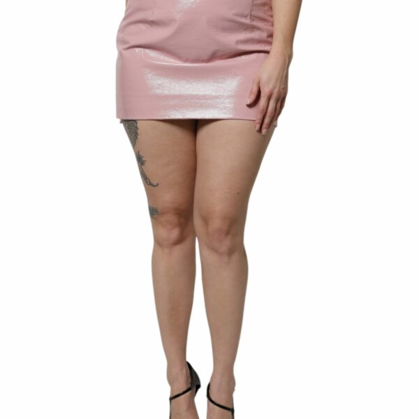 Dolce & Gabbana Glossy Pink Cotton High Waist Mini Skirt