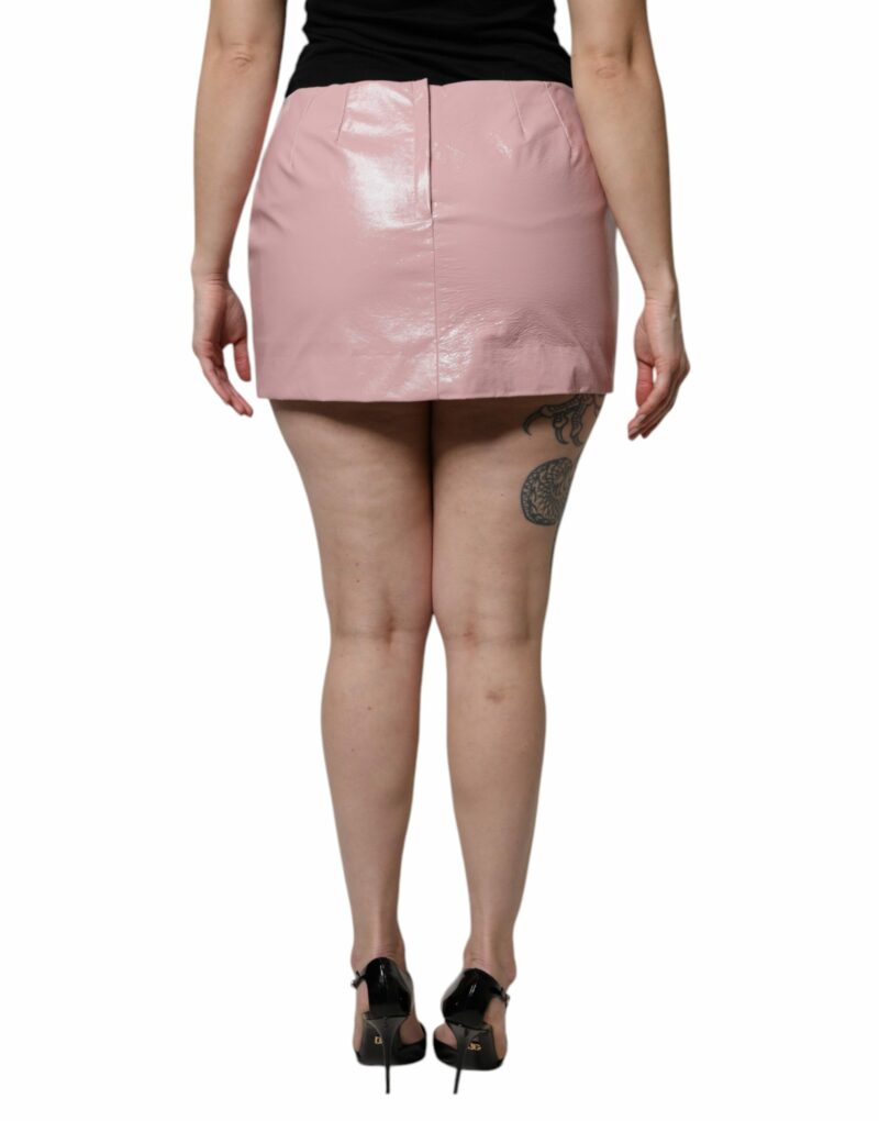 Dolce & Gabbana Glossy Pink Cotton High Waist Mini Skirt - Image 4