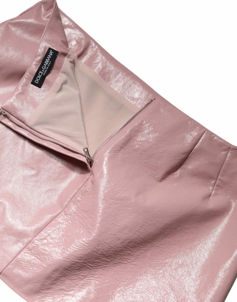 Dolce & Gabbana Glossy Pink Cotton High Waist Mini Skirt - Image 6