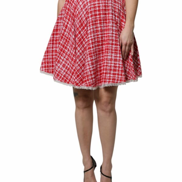 Dolce & Gabbana Red White High Waist A-line Above Knee Skirt