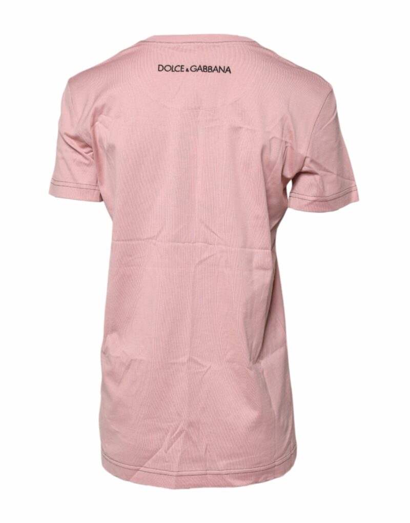Dolce & Gabbana Pink Logo Print Cotton Crew Neck T-shirt - Image 4