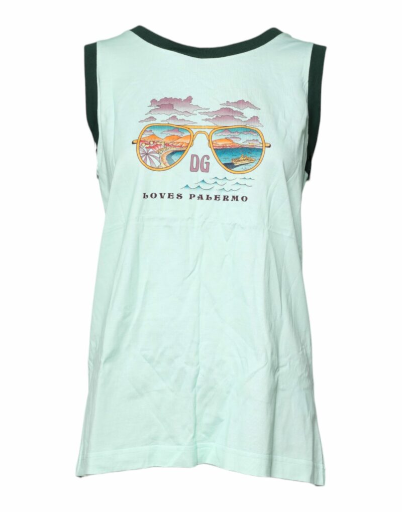 Dolce & Gabbana Light Green Graphic Print Sleeveless Tank T-shirt - Image 2