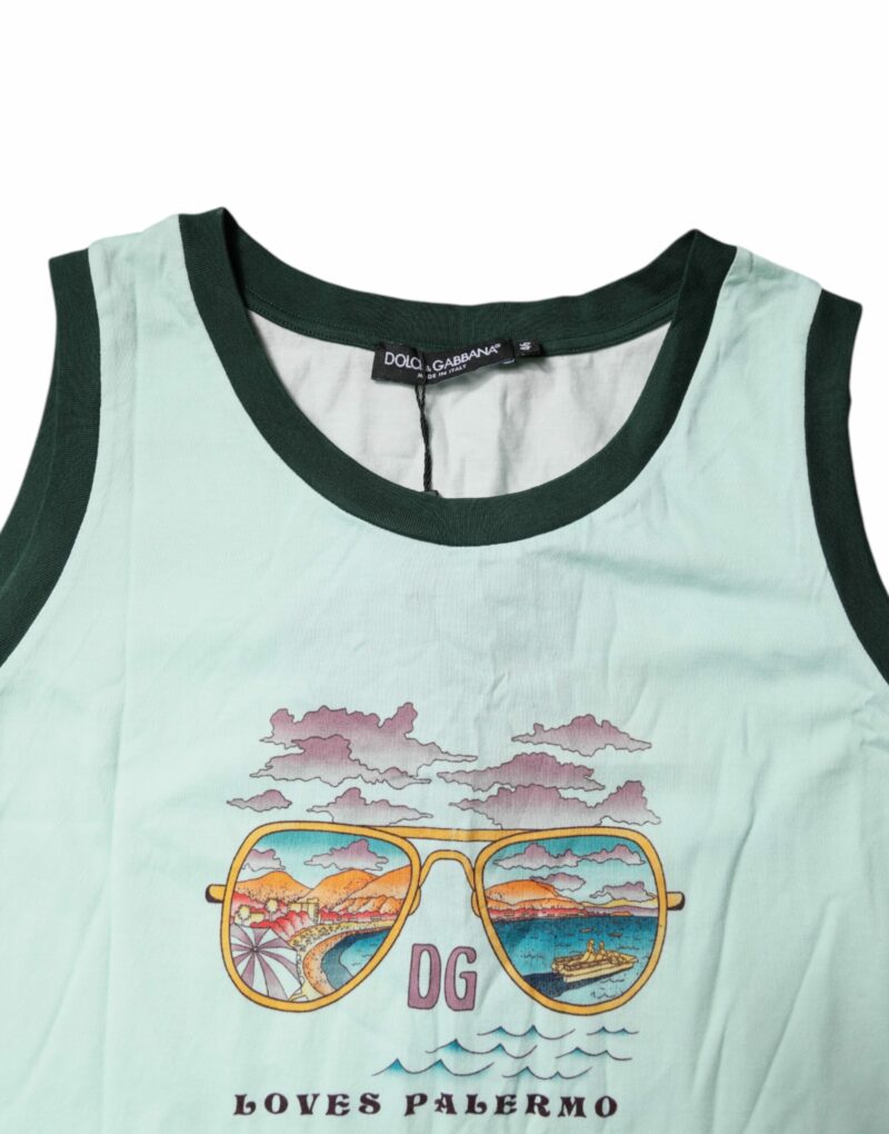 Dolce & Gabbana Light Green Graphic Print Sleeveless Tank T-shirt - Image 5