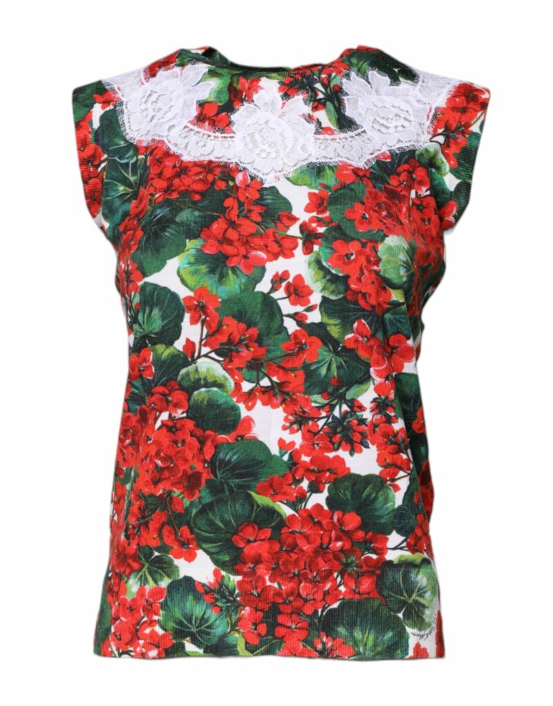 Dolce & Gabbana Multicolor Floral Lace Sleeveless Tank Top - Image 2