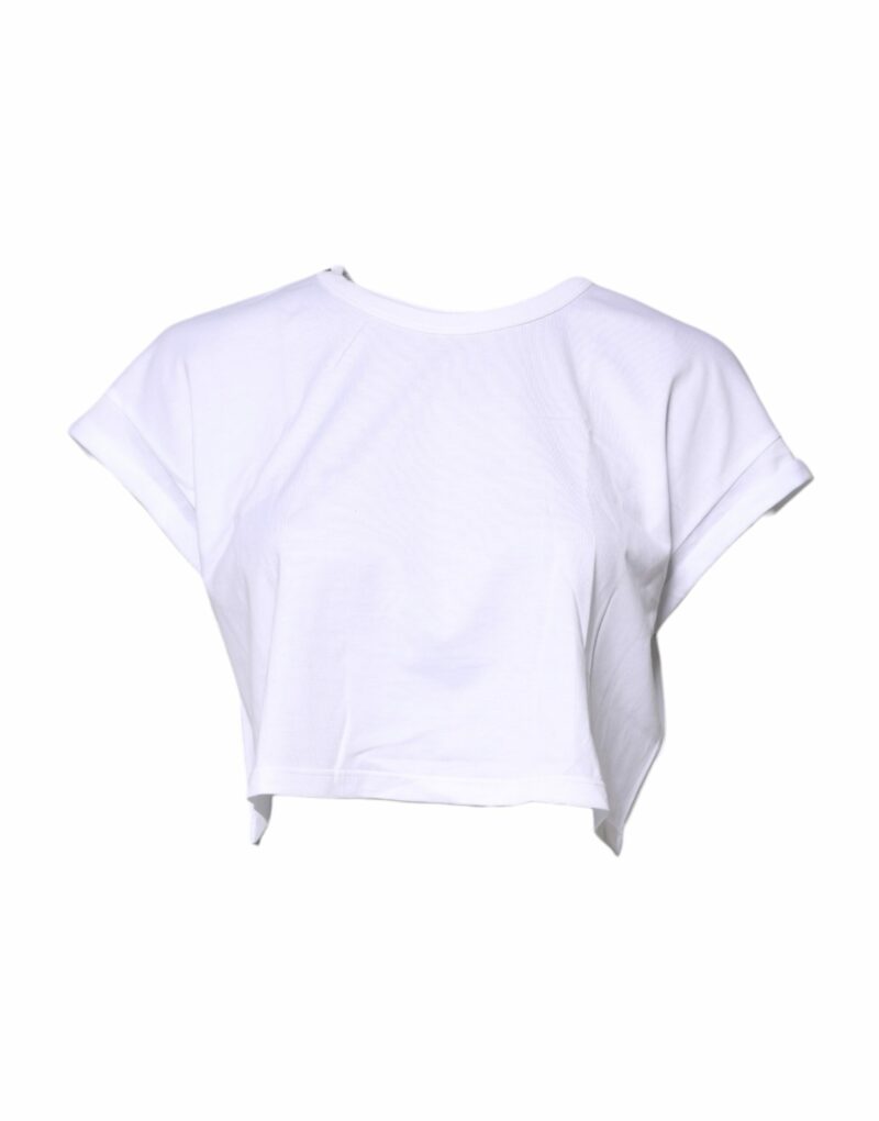 Dolce & Gabbana White Cotton Crew Neck Cropped T-shirt Top - Image 2