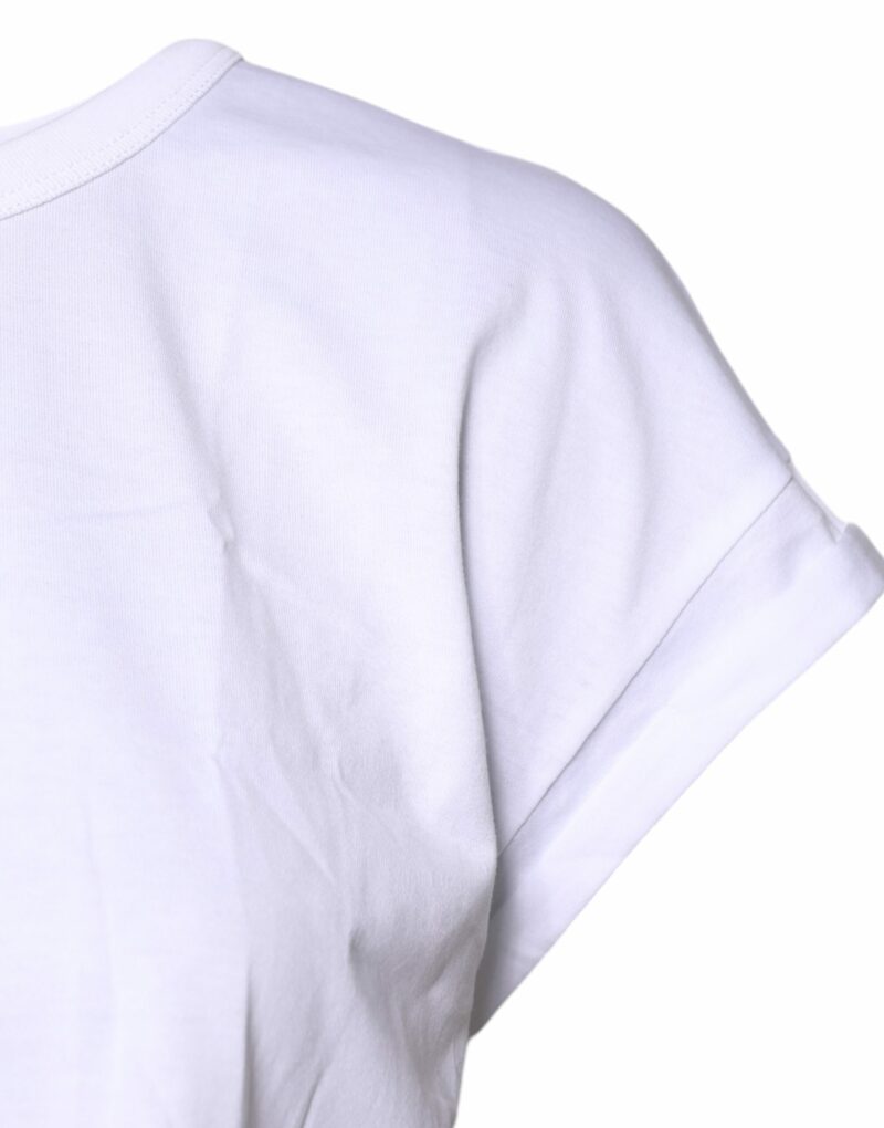 Dolce & Gabbana White Cotton Crew Neck Cropped T-shirt Top - Image 3
