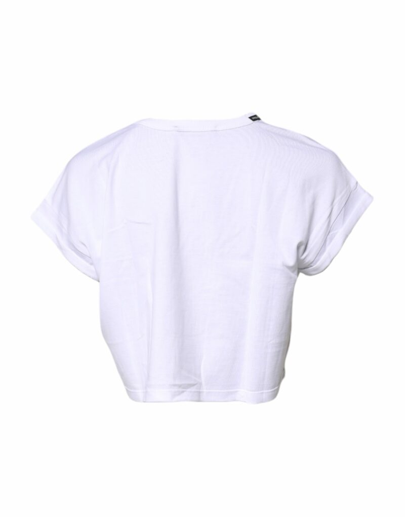 Dolce & Gabbana White Cotton Crew Neck Cropped T-shirt Top - Image 4