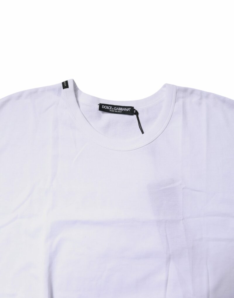 Dolce & Gabbana White Cotton Crew Neck Cropped T-shirt Top - Image 5