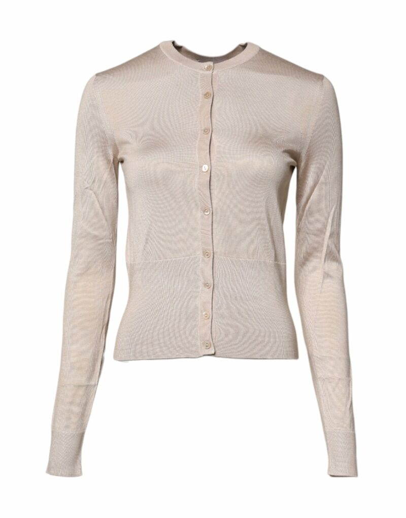 Dolce & Gabbana Beige Silk Button Down Cardigan Sweater - Image 2
