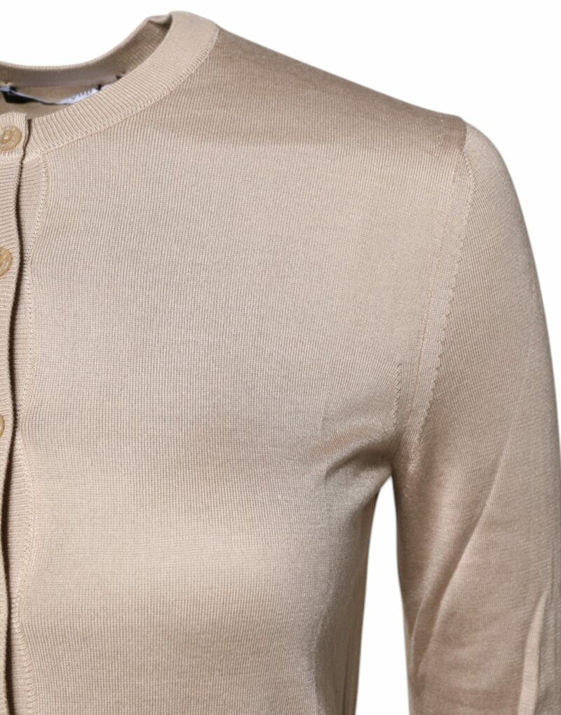 Dolce & Gabbana Beige Silk Button Down Cardigan Sweater - Image 3