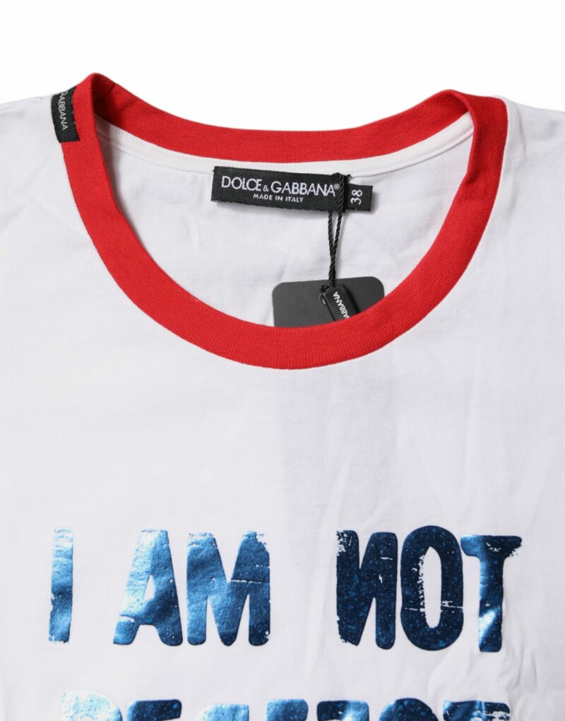 Dolce & Gabbana White Graphic Print Cotton Crew Neck T-shirt - Image 5