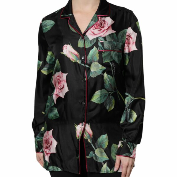Dolce & Gabbana Black Floral Silk Lounge Sleepwear Blouse Top