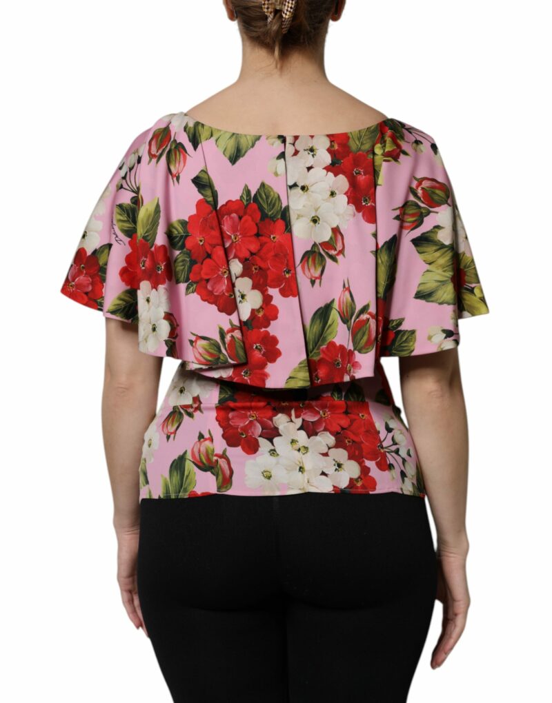 Dolce & Gabbana Pink Floral Silk Short Sleeves Blouse Top - Image 4