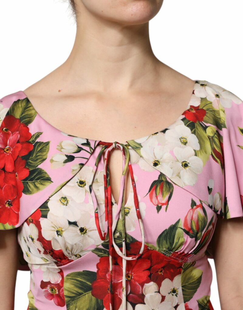 Dolce & Gabbana Pink Floral Silk Short Sleeves Blouse Top - Image 5